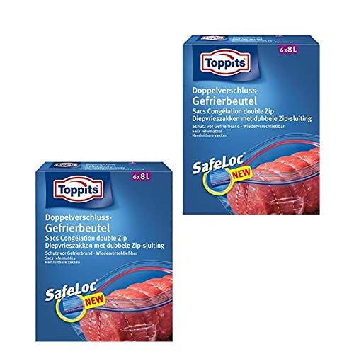 Toppits Doppel-Verschluss Gefrierbeutel 6x8 Liter (2er Pack) von Toppits