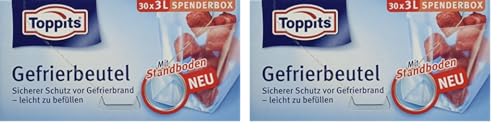 Toppits Gefrierbeutel, 3 Liter, Standboden, (1x30 Stück), Transparent (Packung mit 2) von Toppits