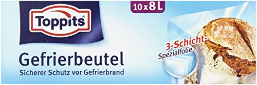 Toppits Gefrierbeutel, 8 Liter, Standboden, 10 Stück, Transparent von Toppits