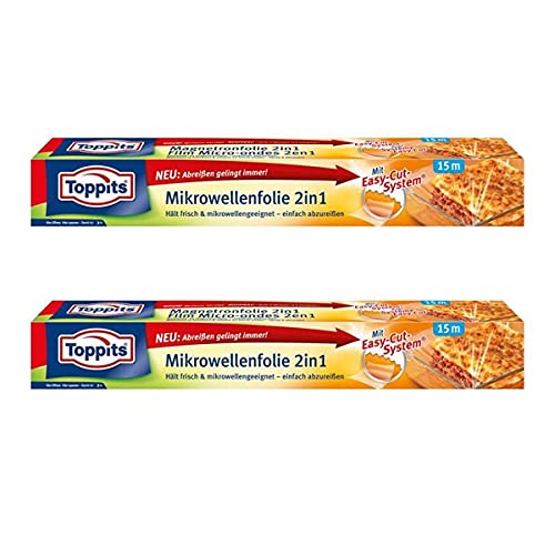 Toppits Mikrowellen- Frischhalte-Folie 2in1 Easy-Cut 15m x 32,5cm (2er Pack) von Toppits