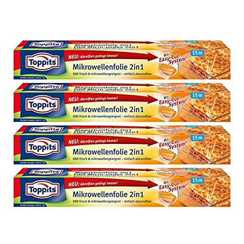 Toppits Mikrowellen- Frischhalte-Folie 2in1 Easy-Cut 15m x 32,5cm (4er Pack) von Toppits