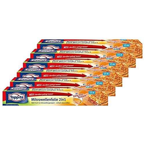 Toppits Mikrowellen- Frischhalte-Folie 2in1 Easy-Cut 15m x 32,5cm (6er Pack) von Toppits