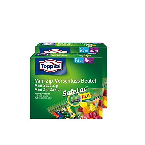 Toppits Mini Zip-Verschluss Beutel 20x150ml und 20x380ml mit SafeLoc (2er Pack) von Toppits