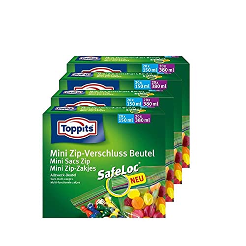 Toppits Mini Zip-Verschluss Beutel 20x150ml und 20x380ml mit SafeLoc (4er Pack) von Toppits