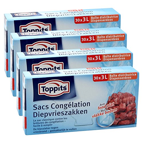 Toppits Tieffrierbeutel 3L (25 x 27cm), 4er Pack (4 x 30 Beutel) von Toppits