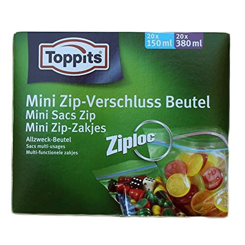 Toppits Ziploc Mini Zip-Verschlußbeutel Sortimentsbox (20 x 150 ml, 20 x 380 ml) - 40St. von Toppits