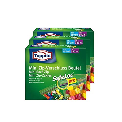 ToppitsMini Zip-Verschluss Beutel 20x150ml und 20x380ml mit SafeLoc (3er Pack) von Toppits