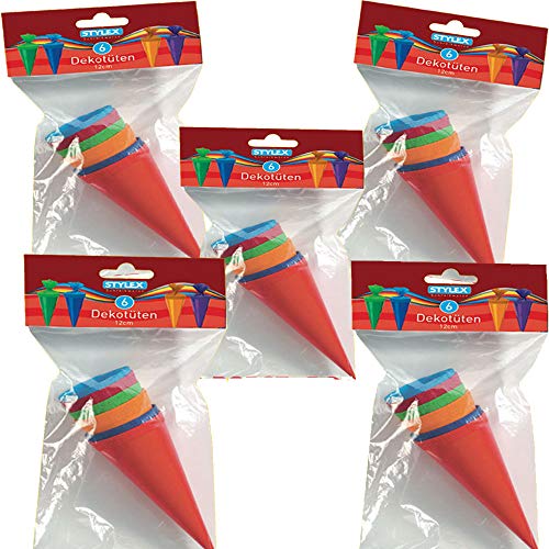 30 (5x 6Stk) Deko Schultüten Dekotüten 12cm lang von Toppoint