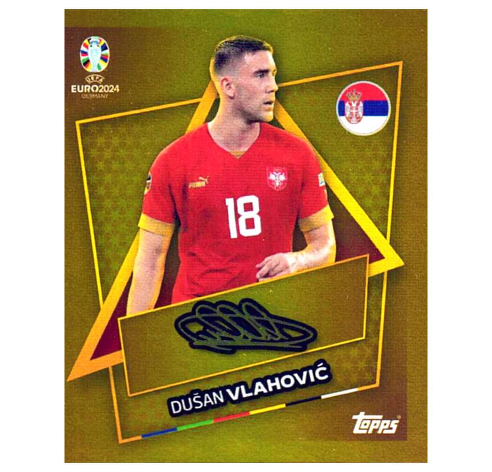 Topps Sticker Topps UEFA EURO 2024 Fußball EM Sammelsticker - Gold Signature Sticker, (Set), UEFA EURO 2024 - Gold Signature Sticker - Dusan Vlahovic von Topps