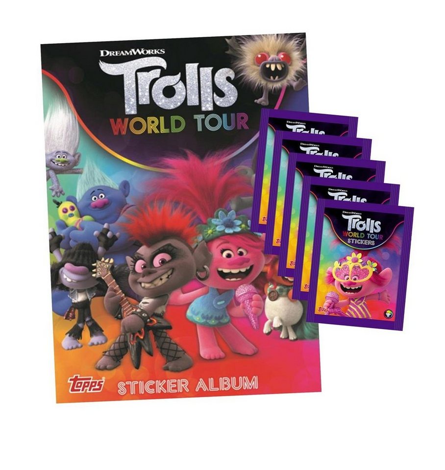 Topps Sticker Trolls World Tour (2020 - Sticker & Stickercards - 1 Album + 5 Tüten, (Set) von Topps