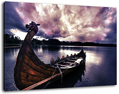 Altes Vikingerschiff Format:120x80 cm Bild auf Leinwand bespannt, riesige XXL Bilder komplett und fertig gerahmt mit Keilrahmen, Kunstdruck auf Wand Bild mit Rahmen, günstiger als Gemälde oder Bild, kein Poster oder Plakat von Stil.Zeit