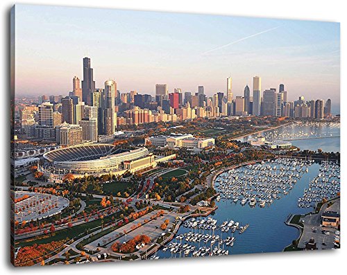 Chicago Skyline Format:80x60 cm Bild auf Leinwand bespannt, riesige XXL Bilder komplett und fertig gerahmt mit Keilrahmen, Kunstdruck auf Wand Bild mit Rahmen, günstiger als Gemälde oder Bild, kein Poster oder Plakat von Stil.Zeit