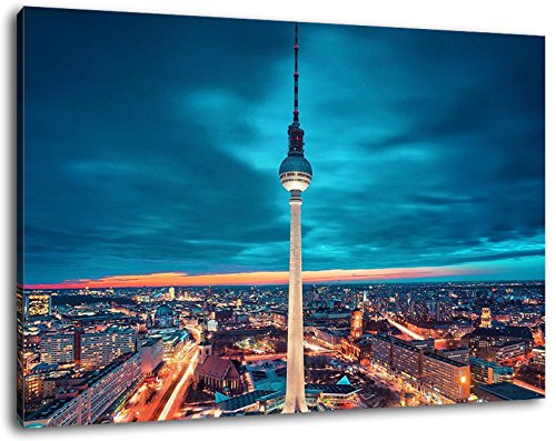 Fernsehturm in Berlin Format:80x60 cm Bild auf Leinwand bespannt, riesige XXL Bilder komplett und fertig gerahmt mit Keilrahmen, Kunstdruck auf Wand Bild mit Rahmen, günstiger als Gemälde oder Bild, kein Poster oder Plakat von Stil.Zeit