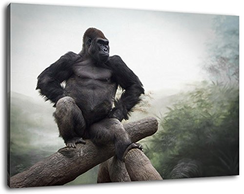 Gorilla trohnt im Dschungel Format:120x80 cm Bild auf Leinwand bespannt, riesige XXL Bilder komplett und fertig gerahmt mit Keilrahmen, Kunstdruck auf Wand Bild mit Rahmen, günstiger als Gemälde oder Bild, kein Poster oder Plakat von Stil.Zeit