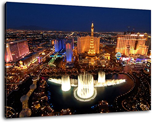 Las Vegas Skyline bei Nacht Format:120x80 cm Bild auf Leinwand bespannt, riesige XXL Bilder komplett und fertig gerahmt mit Keilrahmen, Kunstdruck auf Wand Bild mit Rahmen, günstiger als Gemälde oder Bild, kein Poster oder Plakat von Stil.Zeit