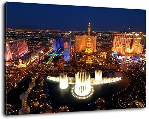 Las Vegas Skyline bei Nacht Format:80x60 cm Bild auf Leinwand bespannt, riesige XXL Bilder komplett und fertig gerahmt mit Keilrahmen, Kunstdruck auf Wand Bild mit Rahmen, günstiger als Gemälde oder Bild, kein Poster oder Plakat von Stil.Zeit