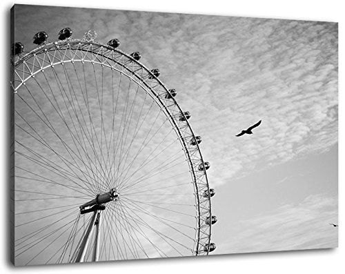 London Eye, Riesenrad, Format:60x40 cm, Bild auf Leinwand bespannt, riesige XXL Bilder komplett und fertig gerahmt mit Keilrahmen, Kunstdruck auf Wand Bild mit Rahmen, günstiger als Gemälde oder Bild, kein Poster oder Plakat von Stil.Zeit
