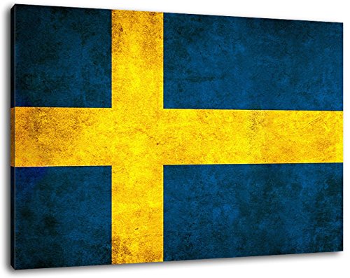 Schweden Flagge Format:100x70 cm Bild auf Leinwand bespannt, riesige XXL Bilder komplett und fertig gerahmt mit Keilrahmen, Kunstdruck auf Wand Bild mit Rahmen, günstiger als Gemälde oder Bild, kein Poster oder Plakat von Stil.Zeit