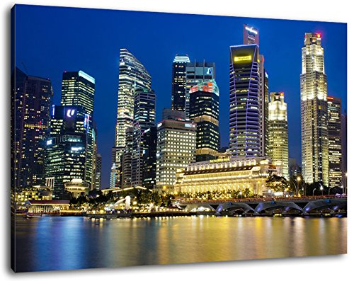 Singapore Skyline in der Nacht Format:60x40 cm Bild auf Leinwand bespannt, riesige XXL Bilder komplett und fertig gerahmt mit Keilrahmen, Kunstdruck auf Wand Bild mit Rahmen, günstiger als Gemälde oder Bild, kein Poster oder Plakat von Stil.Zeit
