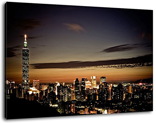 Taipei bei Nacht Format:120x80 cm Bild auf Leinwand bespannt, riesige XXL Bilder komplett und fertig gerahmt mit Keilrahmen, Kunstdruck auf Wand Bild mit Rahmen, günstiger als Gemälde oder Bild, kein Poster oder Plakat von Topsale24