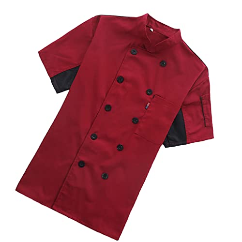 Kochmantel Damen Kurzarm mit Knöpfen Taschen Kochjacke Mode Kochen Arbeitskleidung Uniform Hautfreundliche Frühlingskleidung, Rot, L von Topsevie