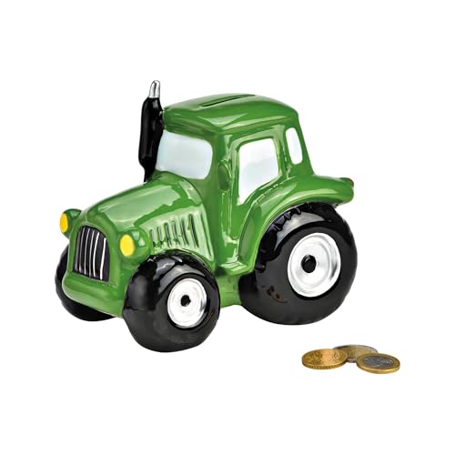 Spardose Traktor aus Keramik – Grün | Bauernhof-Deko & Geldgeschenk für Kinder & Erwachsene Trecker (17x14x11 cm) (Traktor Grün) von Topshop24you
