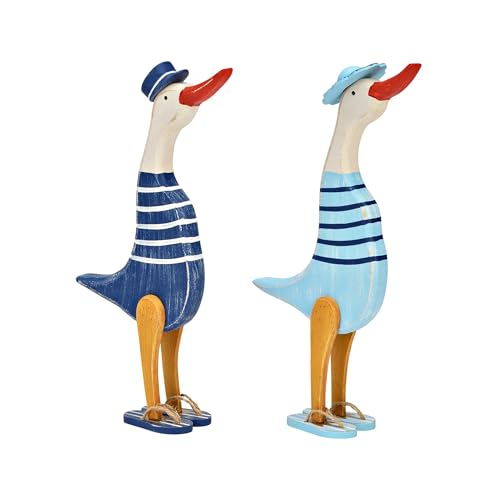 Topshop24you Maritime Holz-Gans im Duo (2er Set) | Küstendeko im Landhausstil | Tisch‑ & Fensterbank‑Deko, blau von Topshop24you
