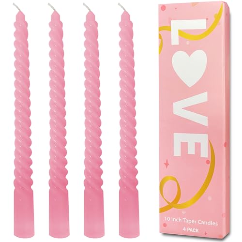 Topsics Spiralförmige Spitzkerzen, 4 Stück geruchlose Spiralkerzen Rosa farbverlauf, 25,4 cm hoch Stabkerzen von Topsics