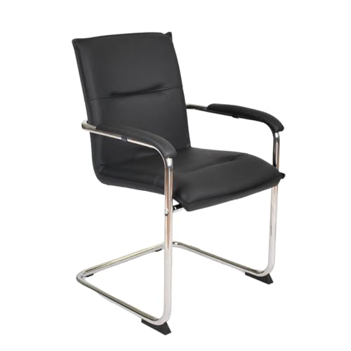 Topsit Besucherstuhl Freischwinger W9000001 aus Kunstleder – Konferenzstuhl mit Armlehnen und gepolsterter Sitzfläche – schwarzer Wartezimmerstuhl für Büro, Empfang & Meetingräume von Topsit