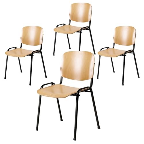 Topsit Büro & More 4er Set Besucherstuhl, Bequemer Konferenzstuhl, stapelbar, mit Sitz und Rückenlehne aus Holz. (Schwarzer Gestell) von Topsit