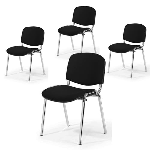 Büro & More 4er Set Besucherstuhl Chrom, Bequemer Konferenzstuhl, stapelbar, mit gepolsterter Sitzfläche und Rückenlehne. (Schwarz) von Topsit