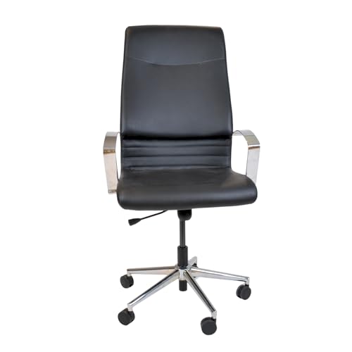 Topsit LEC000152 Ergonomischer Bürostuhl, Kunstleder Chefsessel mit Armlehnen, Schwarz Schreibtischstuhl mit Rollen, Drehstuhl Wippfunktion für Homeoffice, Computerstuhl von Topsit