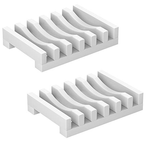 Topsky 2er-Pack Lange Haltbar Silikon Seifenschale mit Selbstentleerender Drainage, Trocknungsdesign, für Küche, Duschraum, Badezimmer (Weiß) - Halten Sie Ihre Seife länger frisch und sauber! von Topsky