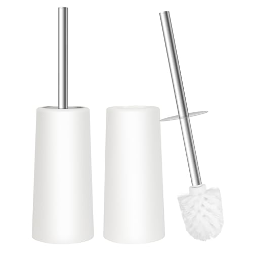 Topsky 2er-Pack Geschlossene WC-Bürste mit Edelstahlgriff – Weiße Klobürste mit Kompaktem Halter & Konischem Kunststoffbehälter – Hygienisch, Modern & Platzsparend für Bad & Toilette (Weiß) von Topsky