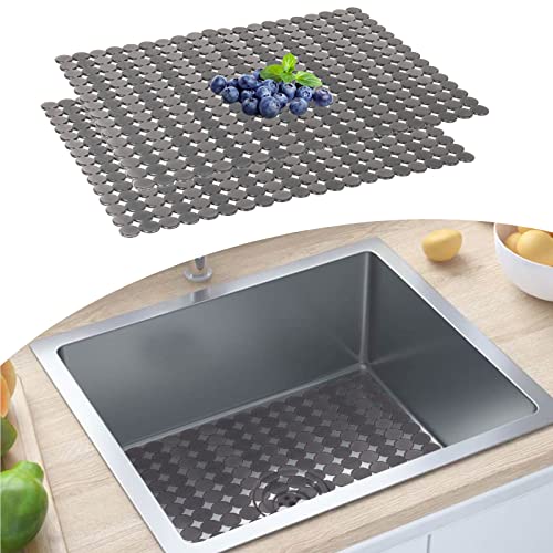 Topsky 2er-Set Spülbeckeneinlage für Küchenspüle, Spülbeckenmatte Zuschneidbare Abtropfmatte, für Keramik/Edelstahl Spülen, Schnell Abtropfende Abtropfmatten, PVC, 30 x 40 cm (Schwarz Durchscheinend) von Topsky