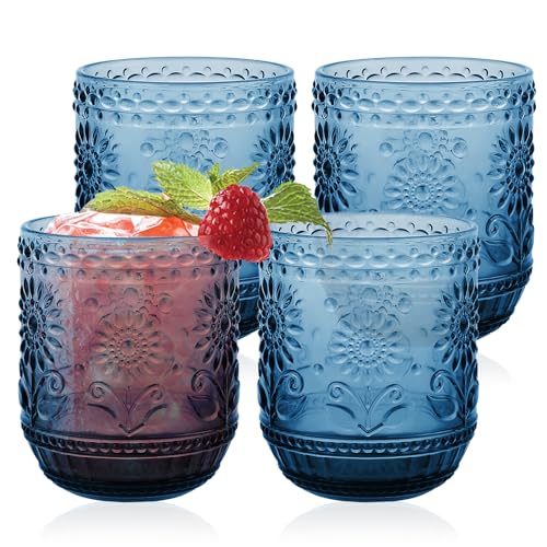 Topsky Trinkgläser Bunt - Cocktailgläser Set 4er Glas Set 360ml - Bunt (4 Blau) für Cocktails, Saftgläser - Spülmaschinengeeignet & Stapelbar - Modernes Design von Topsky