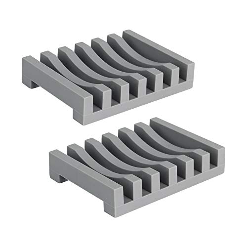 Topsky 2er-Pack Lange Haltbar Silikon Seifenschale mit Selbstentleerender Drainage, Trocknungsdesign, für Küche, Duschraum, Badezimmer (Grau) - Halten Sie Ihre Seife länger frisch und sauber! von Topsky