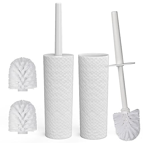 Topsky Toilettenbürste, 2er-Pack kompaktes WC Bürste und Halter Set, Kunststoff Rundbehälter Toilettenbürste mit 2 Ersatz Toilettenbürstenköpfen, langlebig für das Badezimmer(Weiß) von Topsky