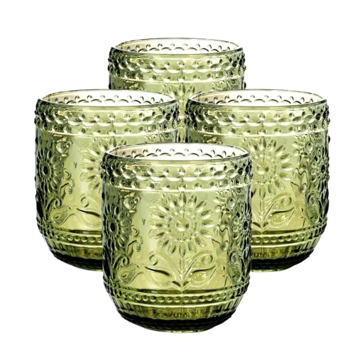 Topsky Trinkgläser Bunt - Cocktailgläser Set 4er Glas Set 360ml - Bunte Gläser (4 Grün) für Cocktails, Saftgläser - Spülmaschinengeeignet & Stapelbar - Modernes Design von Topsky