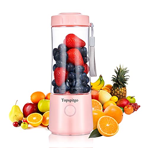 Mini-Standmixer, 400 ml Tragbarer Mixer, Smoothie Maschine, USB-Mixbecher Mit Reinigungsbürste, 6 Klingen，kann zur Herstellung Von Smoothies und Milchshakes verwendet werden、Saft(Rosa) von Topspitgo