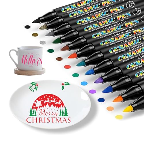 Topspitgo porzellanstifte spülmaschinenfest,tassen bemalen set Wasserfester keramik stifte für Glas,Stein, Tassen Keramik Mustern und Designkreationen Auf (12 Farben) von Topspitgo