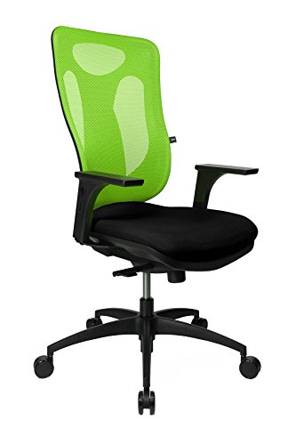 Topstar Net Pro 100 inklusive höhenverstellbaren Armlehnen Bürostuhl, Stoff, schwarz / grün, 59 x 56 x 120 cm von TOPSTAR