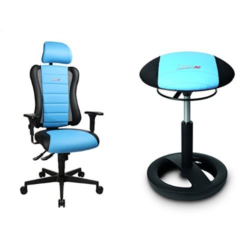 Topstar Sitness Racer RS inkl. Armlehnen und Kopfstütze, Bürostuhl, Gamingstuhl, Schreibtischstuhl, Stoff und Topstar Sitness Racer Bob Sitzdrehhocker, blau von TOPSTAR