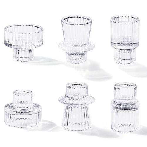 Toptime Kerzenhalter Glas, 6er Set Teelichthalter Transparent für Stabkerzen und Teelichter, Kristall Kerzenständer Klarglas für Tischdeko, Romantischer Teelichtgläser für Hochzeit, Geburtstag, Party von Toptime