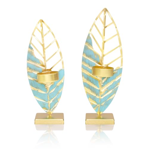 Toptime Teelichthalter 2er Set, Metall Kerzenständer Gold für Tischdeko, Romantischer Kerzenhalter mit Blattform, Kerzenleuchter in Verschiedenen Größen, Windlicht für Wohnzimmer Deko Modern Toptime Teelichthalter 2er Set, Metall Kerzenständer Gold für Tischdeko, Romantischer Kerzenhalter mit Blattform, Kerzenleuchter in Verschiedenen Größen, Windlicht für Wohnzimmer Deko Modern von Toptime