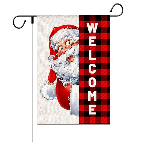 Toptime Weihnachtsflagge, Welcome Gartenflagge mit Doppelseitigem Weihnachtsmann-Muster, Rot und Schwarz Karierte Gartenfahne für Outdoor Deko, Weihnachtsdeko für Winterurlaub, Partys, 45x31cm Toptime Weihnachtsflagge, Welcome Gartenflagge mit Doppelseitigem Weihnachtsmann-Muster, Rot und Schwarz Karierte Gartenfahne für Outdoor Deko, Weihnachtsdeko für Winterurlaub, Partys, 45x31cm von Toptime