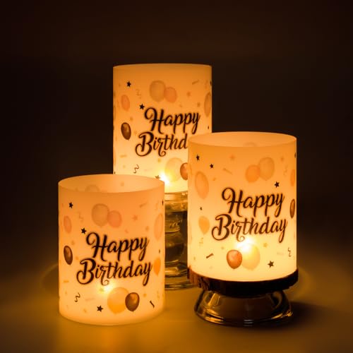 Toptime Windlicht Tischdeko Geburtstag, 8 Stück Happy Birthday Teelichthalter mit Luftballons, Schwarz Gold Windlichter für Teelichter und Kerzen, Geburtstagsdeko für Frauen Männer Mädchen Jungen von Toptime
