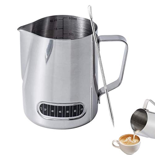 Milchkännchen Mit Temperaturanzeige,600 Ml Edelstahl Milchschaumkännchen Und Latte Art Pen Für Kaffee Zur Herstellung Von Latte Coffee Cappuccino Milchkännchen Mit Temperaturanzeige,600 Ml Edelstahl Milchschaumkännchen Und Latte Art Pen Für Kaffee Zur Herstellung Von Latte Coffee Cappuccino von Twshiny