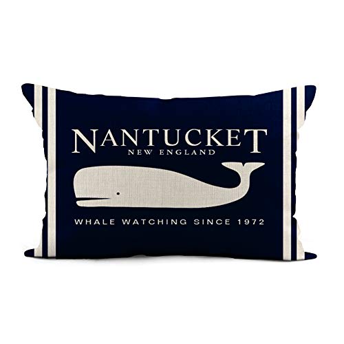 Topyee Kissenbezug mit Anker, Marineblau, nautischer Nantucket-Wal, gestreift, weiß, Segeltuch, Heimdekoration, Lendenkissenbezug, Kissenbezug für Sofa, Couch, Bett, 30,5 x 50,8 cm Topyee Kissenbezug mit Anker, Marineblau, nautischer Nantucket-Wal, gestreift, weiß, Segeltuch, Heimdekoration, Lendenkissenbezug, Kissenbezug für Sofa, Couch, Bett, 30,5 x 50,8 cm von Topyee