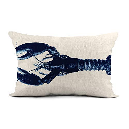 Topyee Sealife Kissenbezug, 30,5 x 50,8 cm, marineblau, Hummer, auf nautischem Ozean, Strand, Krustentiere, Heimdekoration, Kissenbezug für Sofa, Couch, Bett von Topyee